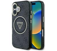 Custodia Guess IML Metal Glitter 4G Circle Triangle MagSafe per iPhone 16 nera - Nouvo