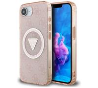 Custodia Guess IML Metal Glitter 4G Circle Triangle MagSafe per iPhone 16 rosa - Nouvo