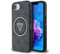 Custodia Guess IML Metal Glitter 4G Circle Triangle MagSafe per iPhone 16e nera - Nouvo