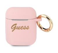 Custodia Guess in silicone con scritta vintage rosa per AirPods 1