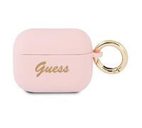 Custodia Guess in silicone rosa con scritta vintage per AirPods Pro