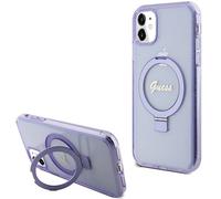 Custodia Guess iPhone 11 viola con anello supporto glitter e MagSafe