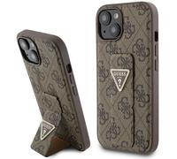 Custodia Guess iPhone 15 rigida marrone supporto impugnatura triangolo