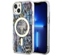 Custodia Guess Leopard MagSafe per iPhone 14, blu - Nouvo