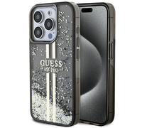 Custodia Guess Liquid Glitter per iPhone 15 Pro con strisce dorate e nere