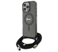 Custodia Guess per iPhone 16 Pro 6,3 nera custodia rigida Crossbody Cord Script MagSafe - Nouvo