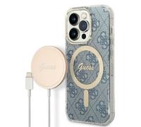 Custodia Guess MagSafe per iPhone 14 Pro Max, colore blu.