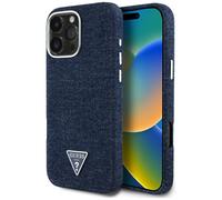 Custodia Guess Denim Triangle Logo MagSafe per iPhone 16 Pro blu - Nouvo