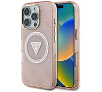 CG MOBILE Guess IML Metal Glitter 4G Circle Triangle Compatibile con MagSafe Custodia per iPhone 16 Pro Max (Rosa)