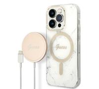Custodia Guess Marble MagSafe per iPhone 14 Pro, colore bianco