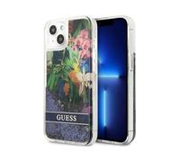 Custodia Guess per iPhone 13, blu - Liquid Glitter Flower
