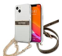 Guess GUHCP13SKC4GBGO Custodia per iPhone 13 Mini 5,4" Trasparente 4G Brown Strap Gold Chain