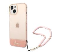 Custodia Guess per iPhone 14 6,1 rosa Cinturino perlato traslucido - Nouvo