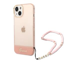 Custodia Guess per iPhone 14 6,1 rosa Cinturino perlato traslucido - Nouvo