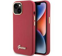 Custodia Guess per iPhone 15 6.1 magenta Custodia rigida in silicone Script Metal Logo & Frame - Nouvo