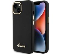 Custodia Guess per iPhone 15 6.1 nero Custodia rigida in silicone Script Metal Logo & Frame - Nouvo