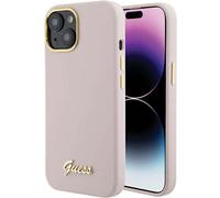 Custodia in silicone Guess Script Metal Logo Frame Rosa - iPhone 15
