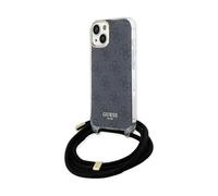 Custodia Guess per iPhone 15, nera - Stampa Crossbody Cord 4G