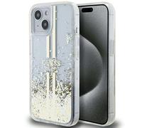 Custodia Guess per iPhone 15 Plus 6,7 Custodia rigida trasparente Liquid Glitter Gold Stripes - Nouvo