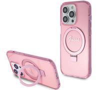 Custodia Guess per iPhone 15 Pro 6.1 rosa Custodia rigida Anello Stand Script Glitter MagSafe - Nouvo