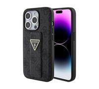 Custodia Guess per iPhone 15 Pro, nera - Grip Stand 4G Triangolo con logo in strass