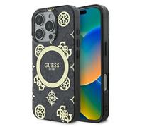 Custodia Guess per iPhone 16 Pro, nera, con MagSafe e IML Peony