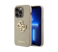 CG MOBILE Guess Custodia in PU perforata 4G glitterata per iPhone 15 Pro Max (oro)