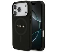 Custodia Guess Saffiano Classic Logo MagSafe per iPhone 17 Pro, nera.