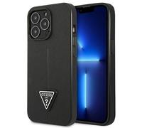 Custodia Guess Saffiano con logo triangolare per iPhone 14 Pro, colore nero.
