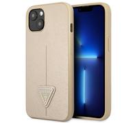 Custodia Guess Saffiano Triangle per iPhone 14 Plus, colore beige.