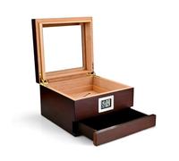 Custodia Humidor for Sigari con Igrometro, Copertura in Vetro E Cassetto Portaoggetti Scatola for Sigari Fatta A Mano in Legno di Cedro Custodia for Sigari da Viaggio Contiene 50 Sigari