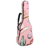 Custodia imbottita per chitarra acustica con cappelli da cowboy, cactus, ferro di cavallo e stelle, con tasche regolabili per tracolla, Multicolore 02, 42.9x16.9x4.7 in, Zaino casual