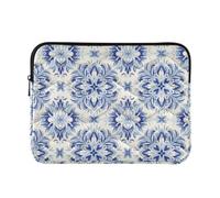 Custodia imbottita per notebook con motivo floreale estetico blu | Custodia per laptop Puffy con fodera antigraffio e controllo di misura per tutto il dispositivo, taglia L