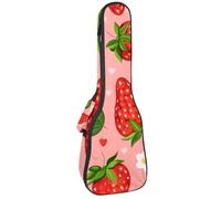 Custodia imbottita per ukulele da concerto da 58 cm, con motivo floreale e fragola con sfondo rosa, impermeabile e durevole, Multicolore 08, 25.9x9x3.1in/66x23x8cm, Organizer per borse