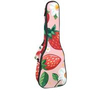 Custodia imbottita per ukulele da concerto da 58 cm, con motivo floreale e fragola con sfondo rosa, impermeabile e durevole, Multicolore 01, 25.9x9x3.1in/66x23x8cm, Organizer per borse