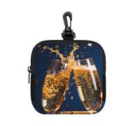 Custodia impermeabile con cerniera per Capodanno, champagne, in neoprene, per auricolari, portachiavi