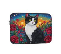 Custodia impermeabile per computer portatile da 15 pollici, compatibile con MacBook Chromebook da 14-15 pollici, cespugli di rose, mucche, gatto