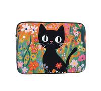 Custodia impermeabile per computer portatile da 15 pollici, compatibile con MacBook Chromebook da 14-15", fiori colorati, gatto nero
