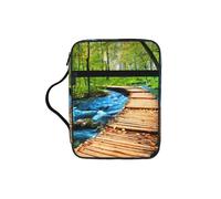 Custodia in legno con stampa di acqua e ponte in legno, per donne e ragazze, con manico, adatta per bibbia di dimensioni standard