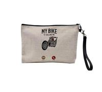 Custodia in lino - Phone Call is Calling Me Sport Leisure Passion - Astuccio per trucco in tela effetto lino, astuccio da toilette - Portamonete, Motor Bike, 23.5 x 15 cm, Astuccio per il trucco