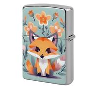 Custodia in metallo per accendino con simpatici fiori e volpi, cover personalizzabile con graffiti, protezione impermeabile a doppia faccia, ideale come regalo per uomo e donna.