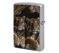 Custodia in metallo per accendino con tigre nella caverna, cover personalizzata con graffiti, protezione impermeabile a doppia faccia, ideale come regalo per uomo e donna.