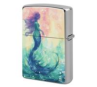Custodia in metallo per accendino, riutilizzabile, con chiusura a flip, doppio lato, antivento e impermeabile, tasca portatile, bella coda di sirena, per papà, fidanzato, marito