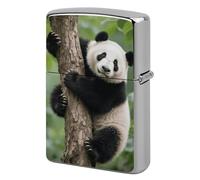 Custodia in metallo per accendino, riutilizzabile, con chiusura a flip, doppio lato, antivento e impermeabile, tasca portatile, con panda che si arrampica sull'albero, per papà, fidanzato, marito