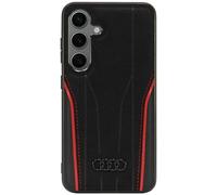 Custodia in pelle Audi MagSafe per Samsung Galaxy S24, nera e rossa.