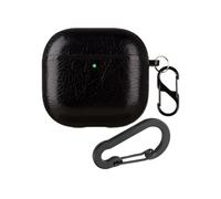 Custodia in pelle compatibile con AirPods 4, resistente, retrò, antiurto, protettiva con 2 portachiavi, per Apple AirPods 4a generazione, custodia di ricarica wireless (nero)