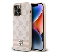 Custodia in pelle DKNY per iPhone 14 Pro Max con motivo a scacchi rosa