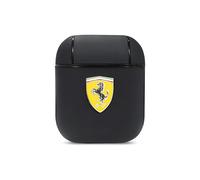 Custodia per AirPods Ferrari in nero su pista, compatibile con Apple AirPods 1 e AirPods 2, custodia protettiva in pelle PU, antiurto, ricarica wireless e logo in metallo firma