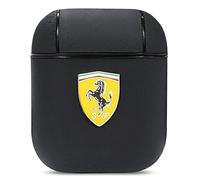 Custodia per AirPods Ferrari in nero su pista, compatibile con Apple AirPods 1 e AirPods 2, custodia protettiva in pelle PU, antiurto, ricarica wireless e logo in metallo firma