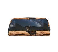 Custodia in pelle leggera e portatile con alce nel prato con cerniera, 20,5 x 5,5 x 8 cm, per ufficio e viaggio, Argento, Taglia unica, Portamonete